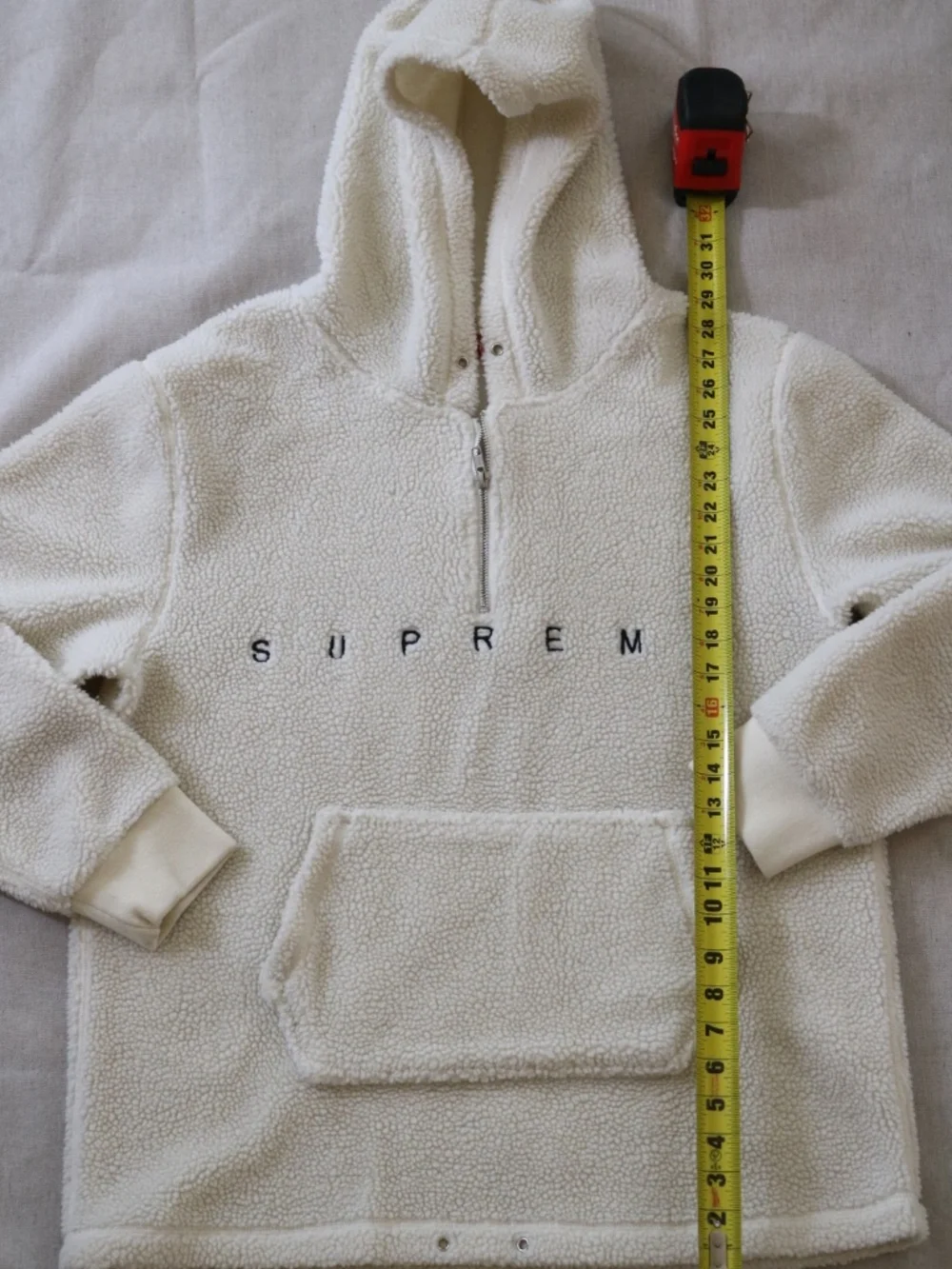 Supreme XL Sherpa Fleece Hoodie Half-Zip Ivory Cream Men's Unisex Pullover
